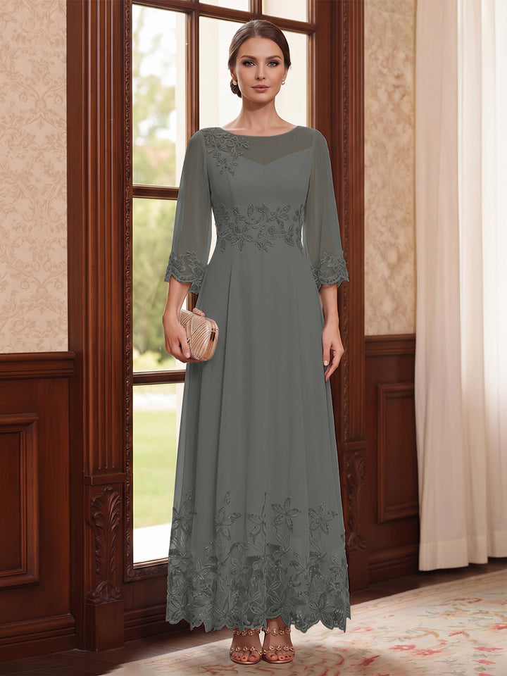 A-Line/Princess Scoop Long Sleeves Ankle Length Mother of the Bride Dresses With Embroidery &amp; Lace