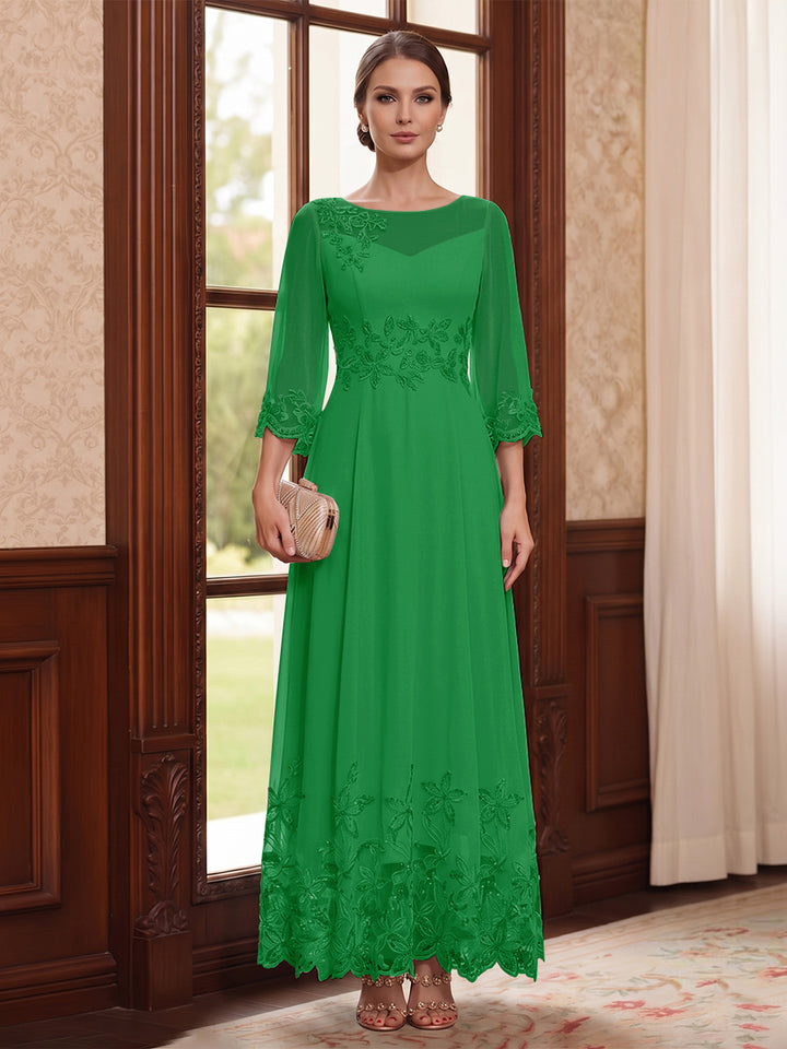 A-Line/Princess Scoop Long Sleeves Ankle Length Mother of the Bride Dresses With Embroidery &amp; Lace
