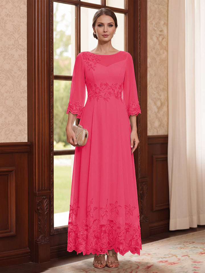 A-Line/Princess Scoop Long Sleeves Ankle Length Mother of the Bride Dresses With Embroidery &amp; Lace