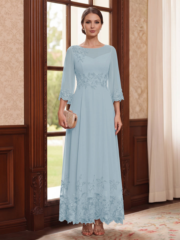 A-Line/Princess Scoop Long Sleeves Ankle Length Mother of the Bride Dresses With Embroidery &amp; Lace