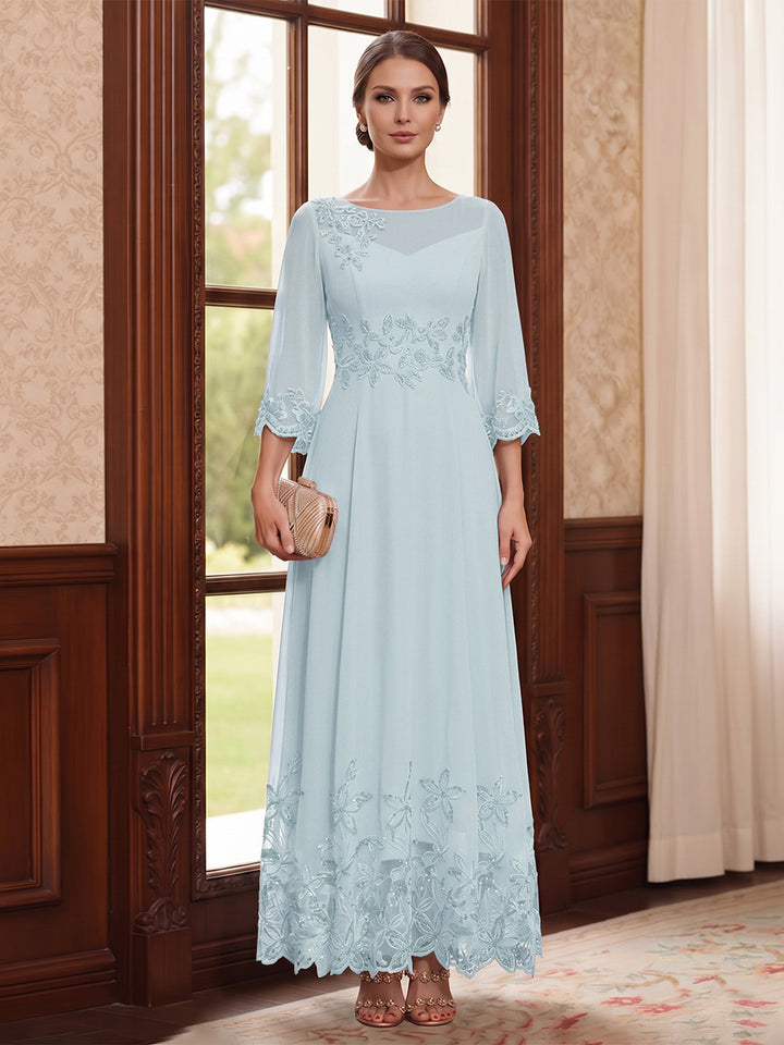 A-Line/Princess Scoop Long Sleeves Ankle Length Mother of the Bride Dresses With Embroidery &amp; Lace