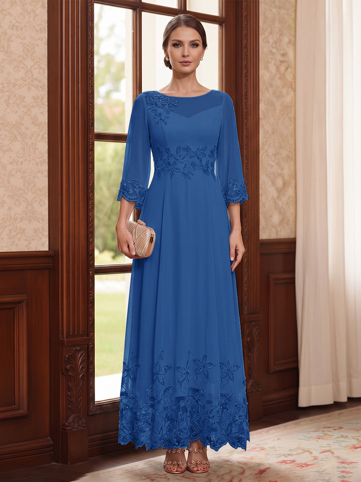 A-Line/Princess Scoop Long Sleeves Ankle Length Mother of the Bride Dresses With Embroidery &amp; Lace