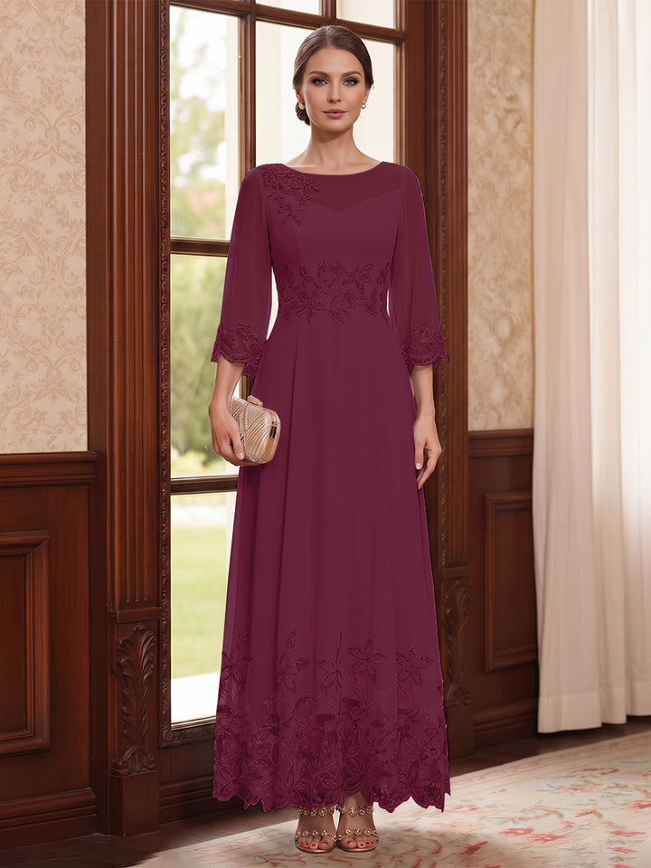A-Line/Princess Scoop Long Sleeves Ankle Length Mother of the Bride Dresses With Embroidery &amp; Lace