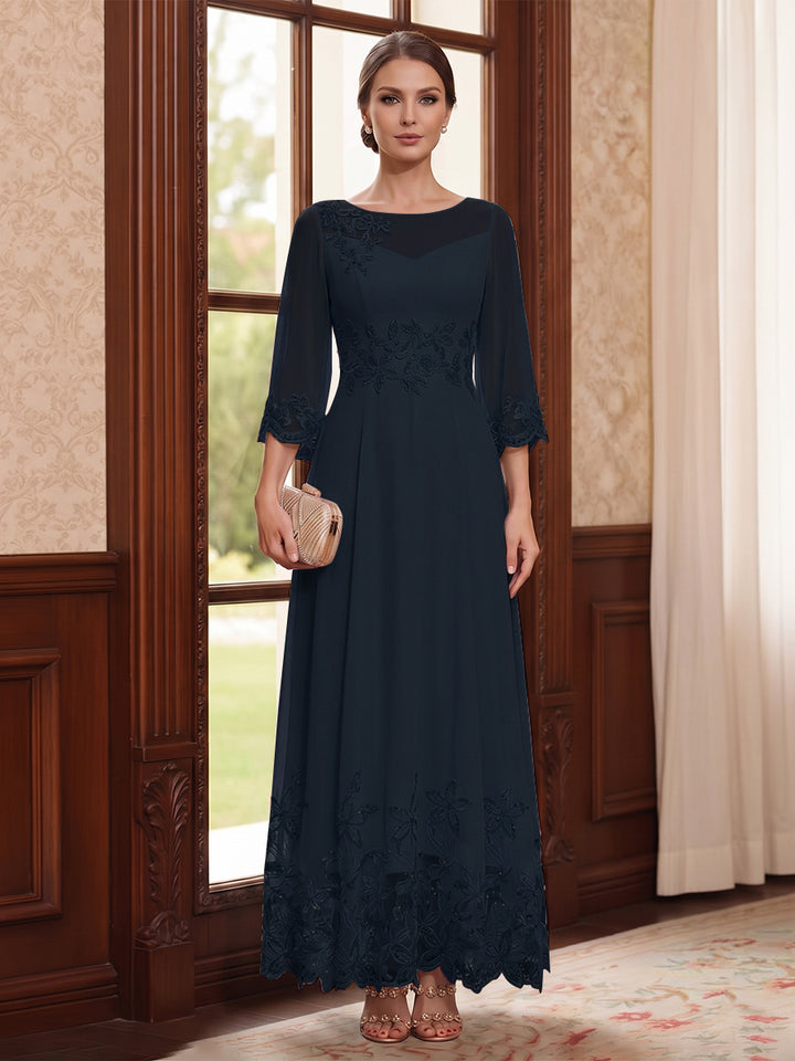 A-Line/Princess Scoop Long Sleeves Ankle Length Mother of the Bride Dresses With Embroidery &amp; Lace