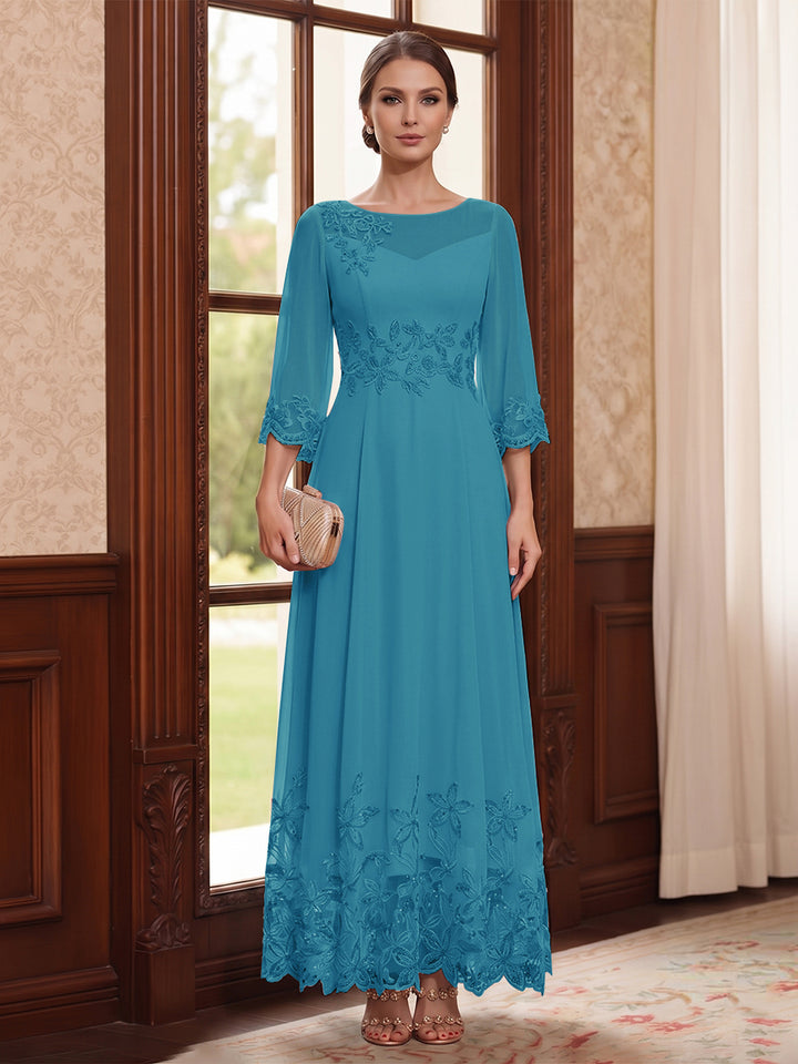 A-Line/Princess Scoop Long Sleeves Ankle Length Mother of the Bride Dresses With Embroidery &amp; Lace