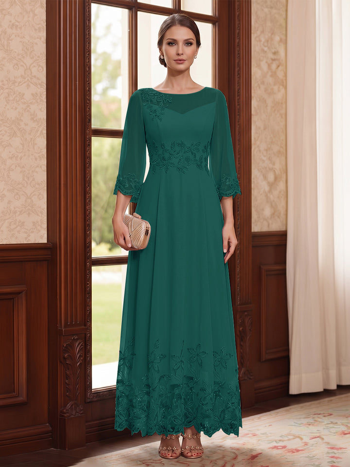 A-Line/Princess Scoop Long Sleeves Ankle Length Mother of the Bride Dresses With Embroidery &amp; Lace