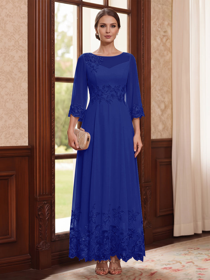 A-Line/Princess Scoop Long Sleeves Ankle Length Mother of the Bride Dresses With Embroidery &amp; Lace