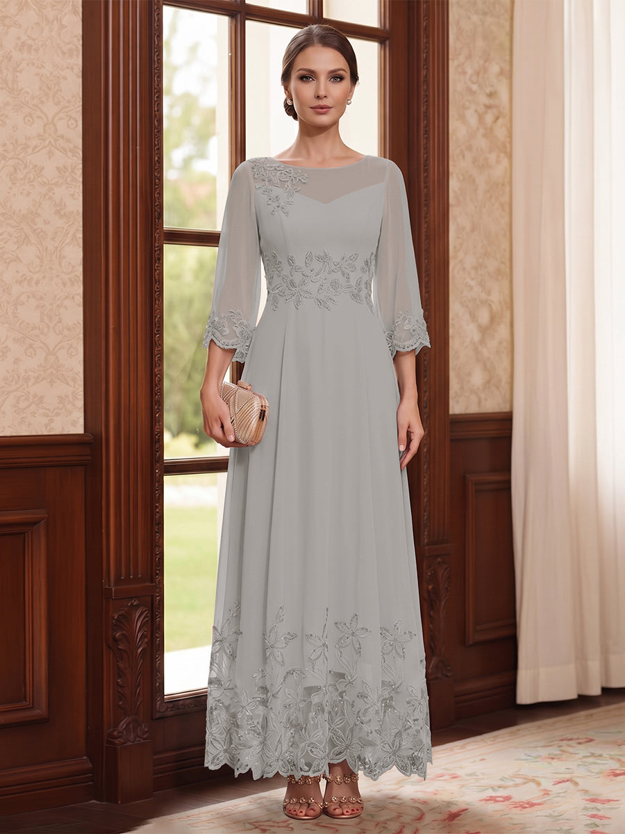 A-Line/Princess Scoop Long Sleeves Ankle Length Mother of the Bride Dresses With Embroidery &amp; Lace
