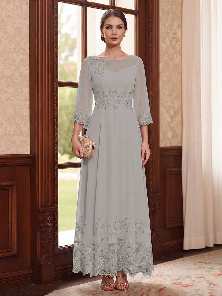 A-Line/Princess Scoop Long Sleeves Ankle Length Mother of the Bride Dresses With Embroidery &amp; Lace