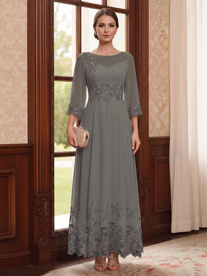 A-Line/Princess Scoop Long Sleeves Ankle Length Mother of the Bride Dresses With Embroidery &amp; Lace
