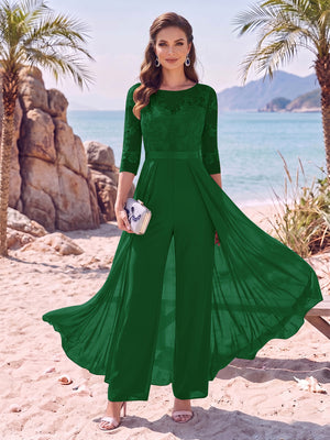 Jumpsuit Scoop Half Sleeves Floor-Length Mother of the Bride Dresses with Applique