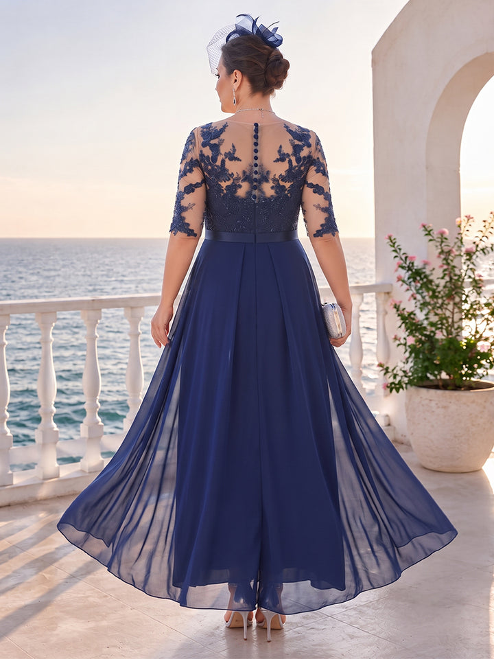 Jumpsuit Scoop Half Sleeves Floor-Length Plus SIze Mother of the Bride Dresses with Applique