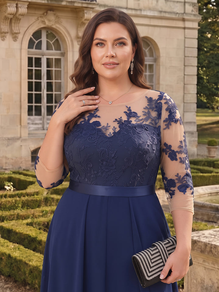 Jumpsuit Scoop Half Sleeves Floor-Length Plus SIze Mother of the Bride Dresses with Applique