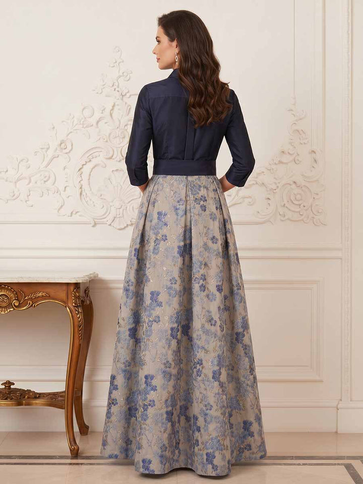 A-Line/Princess 3/4 Sleeves Shirt Collar Floor-Length Mother Of The Bride Dresses With Bowknot