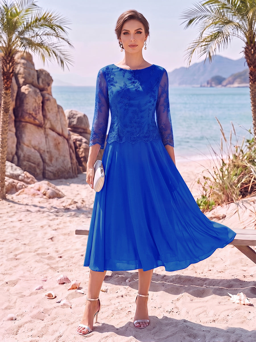 Lavetir A-Line/Princess Scoop 3/4 Sleeves Knee-Length Mother of the Bride Dresses with Applique 2026