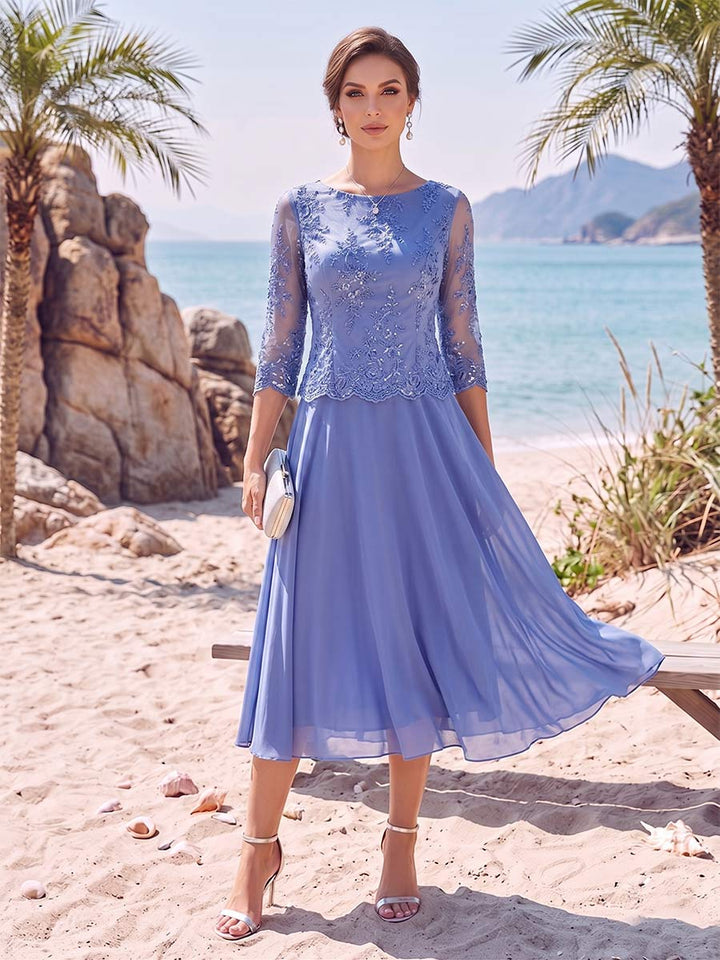 A-Line/Princess Scoop 3/4 Sleeves Knee-Length Mother of the Bride Dresses with Applique