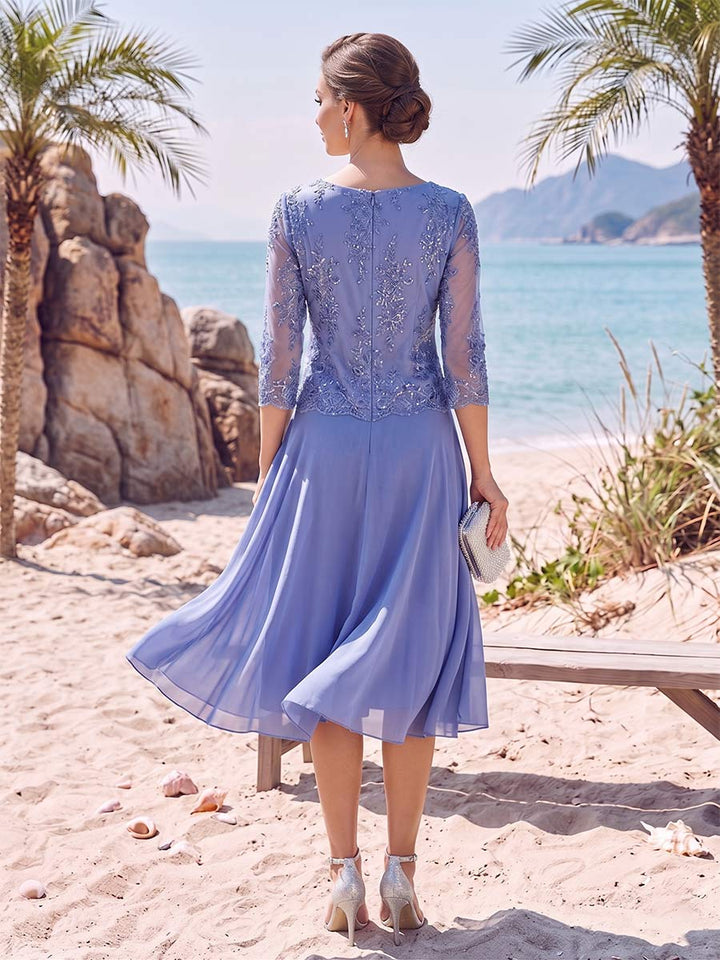 A-Line/Princess Scoop 3/4 Sleeves Knee-Length Mother of the Bride Dresses with Applique