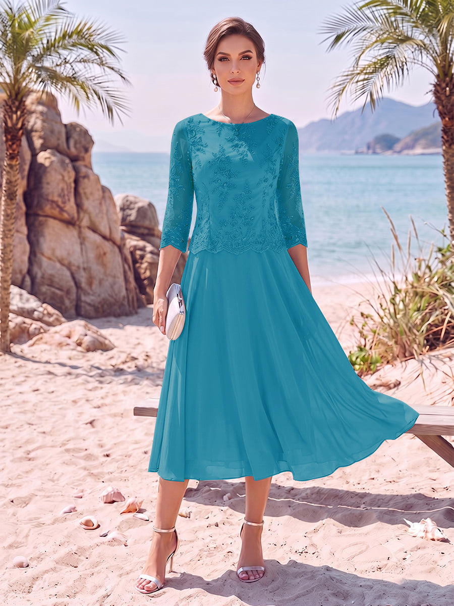 A-Line/Princess Scoop 3/4 Sleeves Knee-Length Mother of the Bride Dresses with Applique