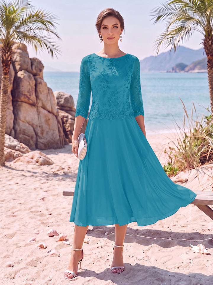A-Line/Princess Scoop 3/4 Sleeves Knee-Length Mother of the Bride Dresses with Applique