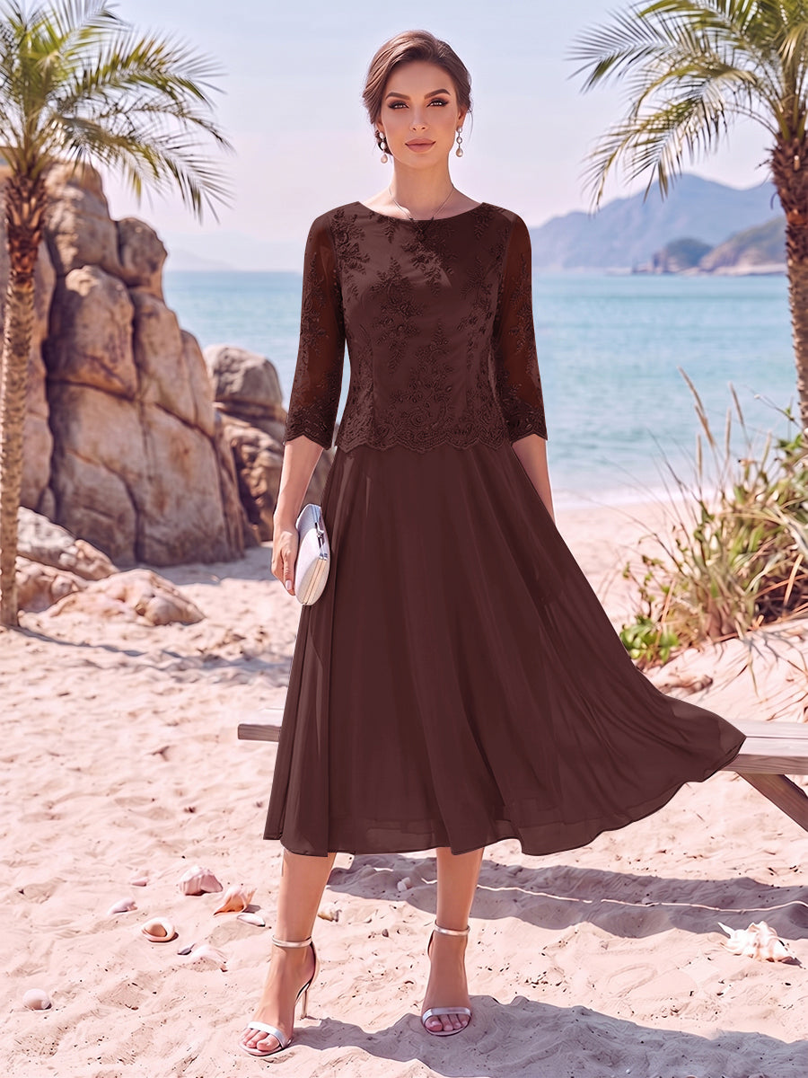 A-Line/Princess Scoop 3/4 Sleeves Knee-Length Mother of the Bride Dresses with Applique