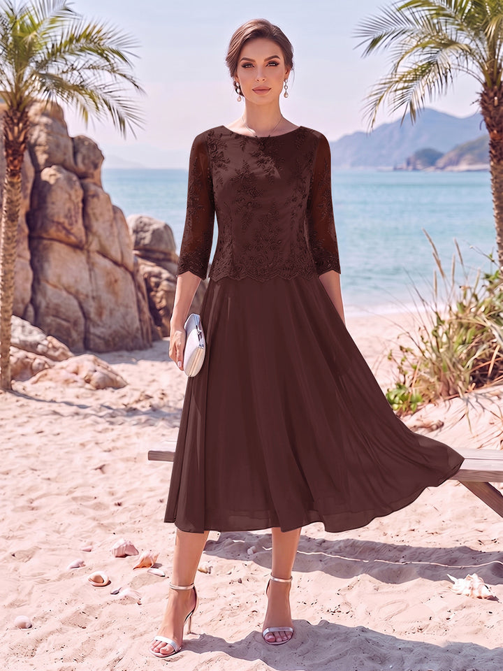 A-Line/Princess Scoop 3/4 Sleeves Knee-Length Mother of the Bride Dresses with Applique