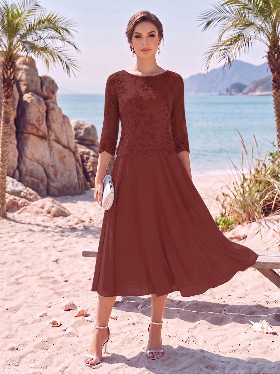 A-Line/Princess Scoop 3/4 Sleeves Knee-Length Mother of the Bride Dresses with Applique