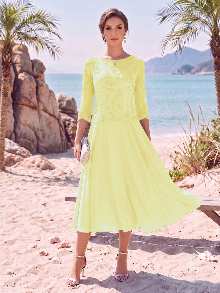 A-Line/Princess Scoop 3/4 Sleeves Knee-Length Mother of the Bride Dresses with Applique