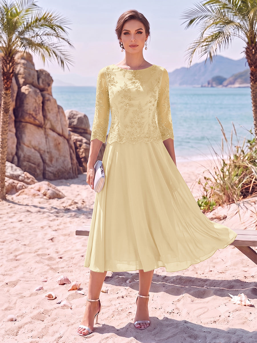 A-Line/Princess Scoop 3/4 Sleeves Knee-Length Mother of the Bride Dresses with Applique