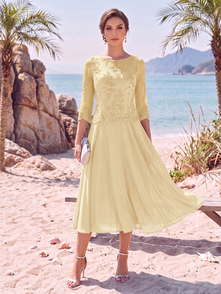A-Line/Princess Scoop 3/4 Sleeves Knee-Length Mother of the Bride Dresses with Applique