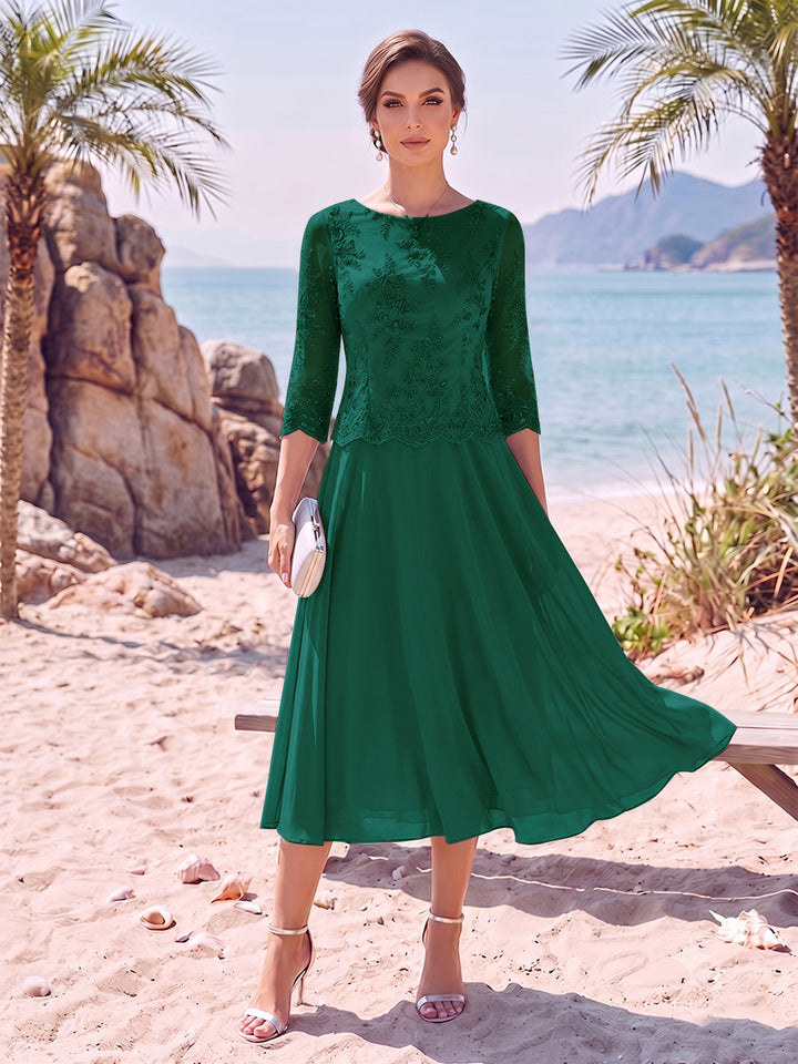 A-Line/Princess Scoop 3/4 Sleeves Knee-Length Mother of the Bride Dresses with Applique
