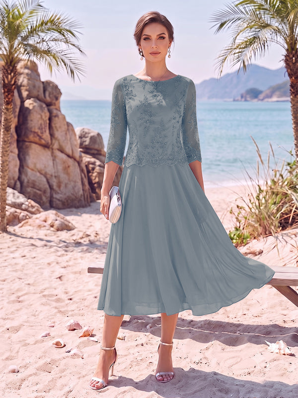 A-Line/Princess Scoop 3/4 Sleeves Knee-Length Mother of the Bride Dresses with Applique