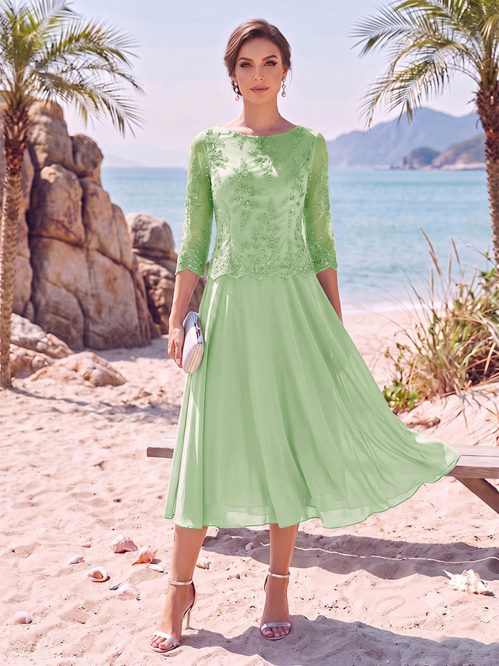 A-Line/Princess Scoop 3/4 Sleeves Knee-Length Mother of the Bride Dresses with Applique