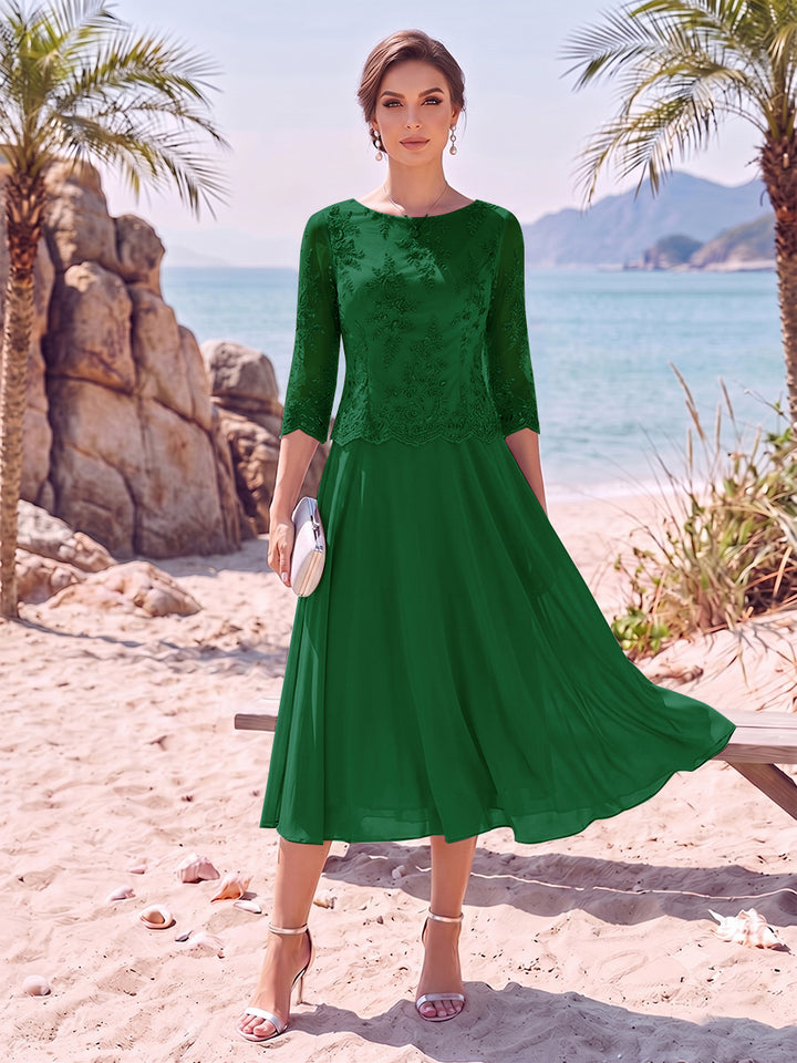 A-Line/Princess Scoop 3/4 Sleeves Knee-Length Mother of the Bride Dresses with Applique