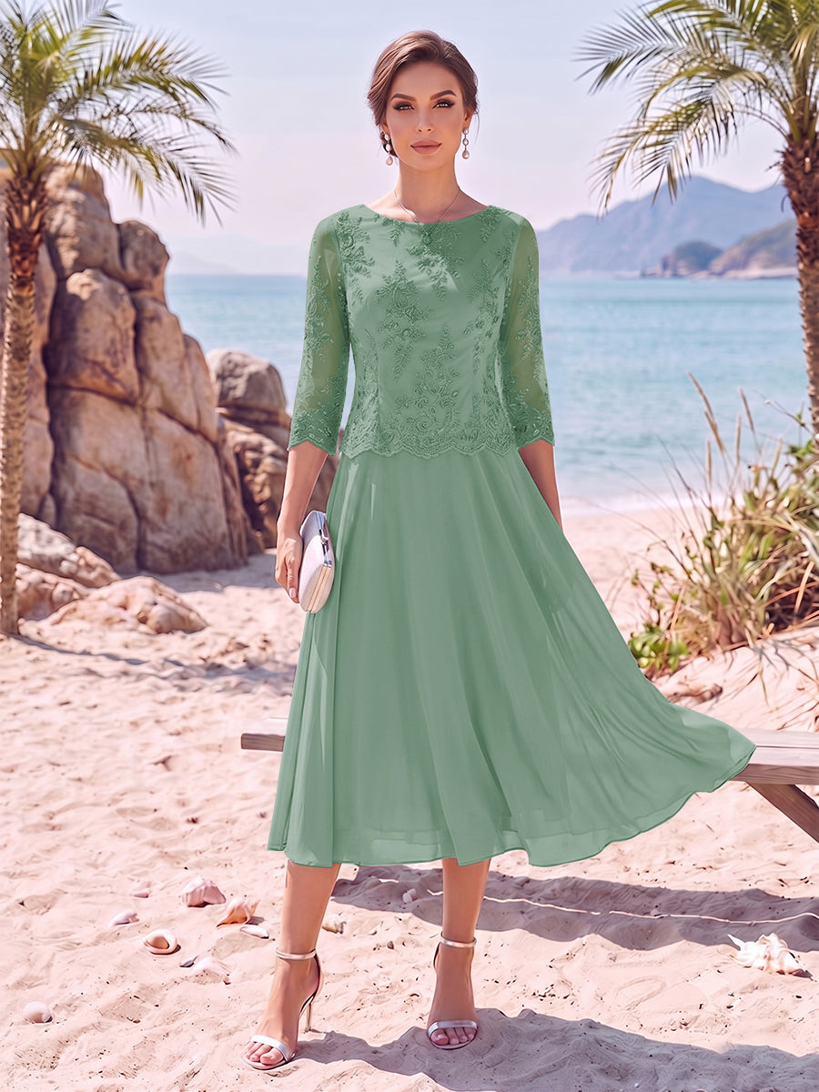 A-Line/Princess Scoop 3/4 Sleeves Knee-Length Mother of the Bride Dresses with Applique