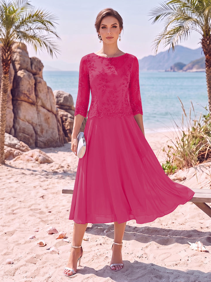 A-Line/Princess Scoop 3/4 Sleeves Knee-Length Mother of the Bride Dresses with Applique
