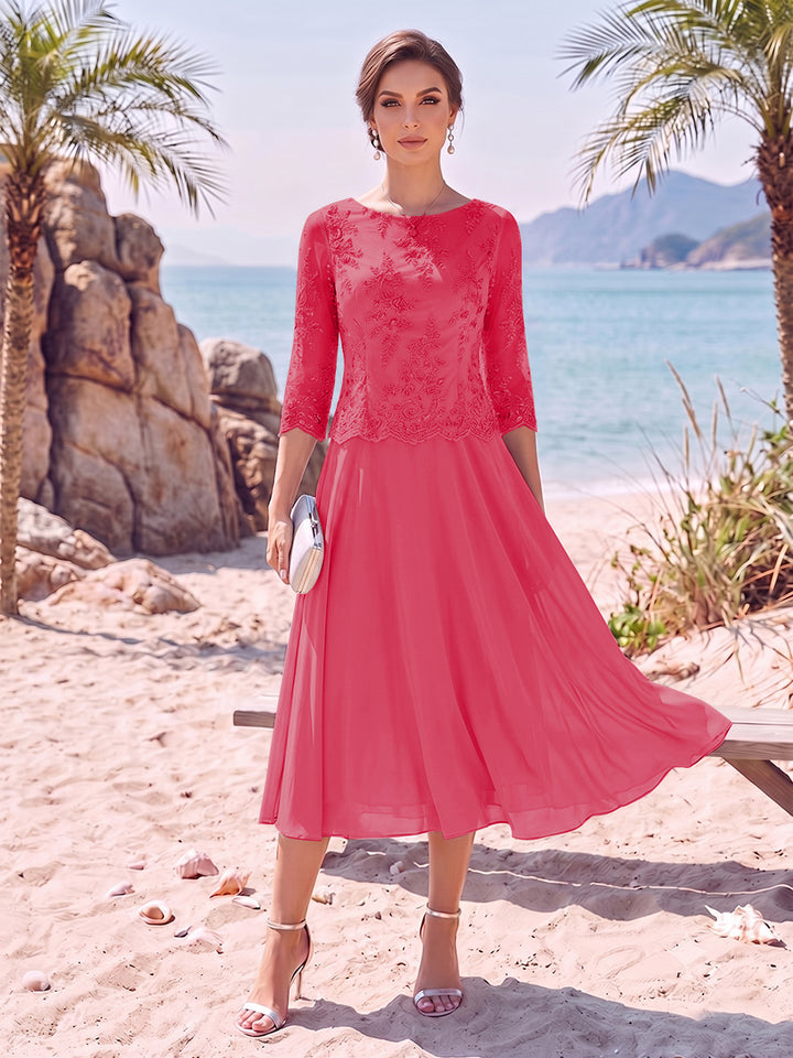 A-Line/Princess Scoop 3/4 Sleeves Knee-Length Mother of the Bride Dresses with Applique