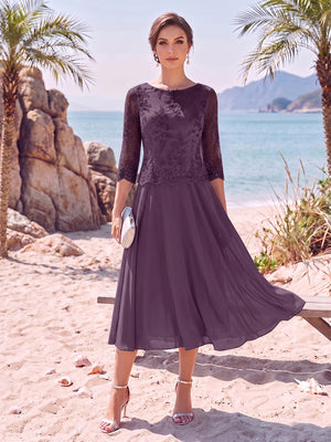 A-Line/Princess Scoop 3/4 Sleeves Knee-Length Mother of the Bride Dresses with Applique