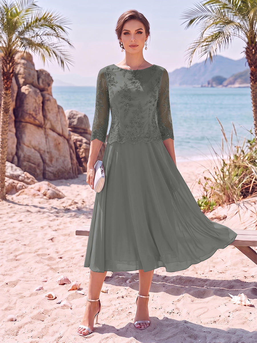 A-Line/Princess Scoop 3/4 Sleeves Knee-Length Mother of the Bride Dresses with Applique