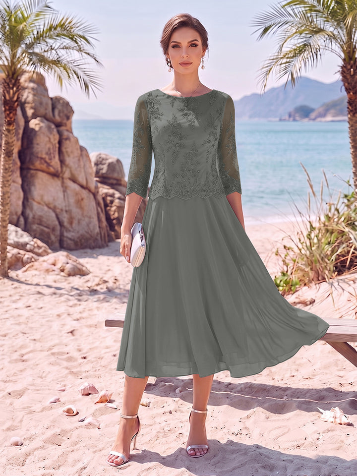 A-Line/Princess Scoop 3/4 Sleeves Knee-Length Mother of the Bride Dresses with Applique