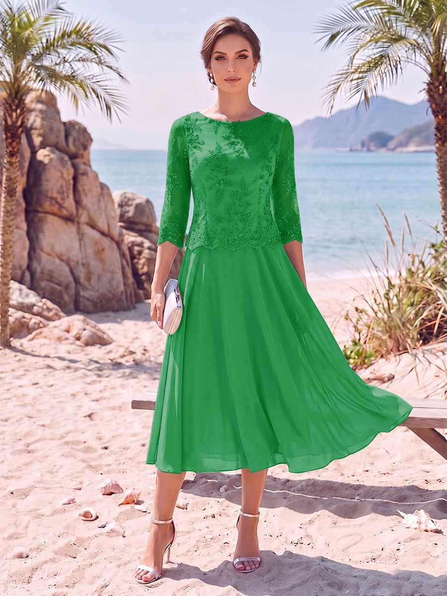 A-Line/Princess Scoop 3/4 Sleeves Knee-Length Mother of the Bride Dresses with Applique