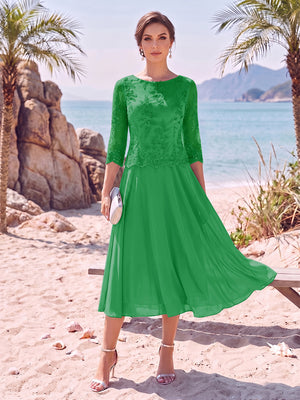 A-Line/Princess Scoop 3/4 Sleeves Knee-Length Mother of the Bride Dresses with Applique