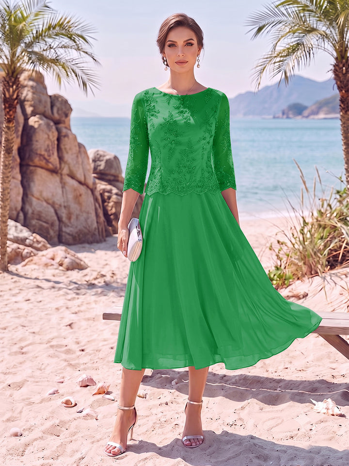 A-Line/Princess Scoop 3/4 Sleeves Knee-Length Mother of the Bride Dresses with Applique