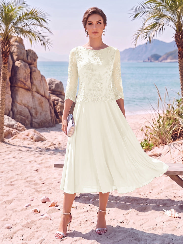A-Line/Princess Scoop 3/4 Sleeves Knee-Length Mother of the Bride Dresses with Applique