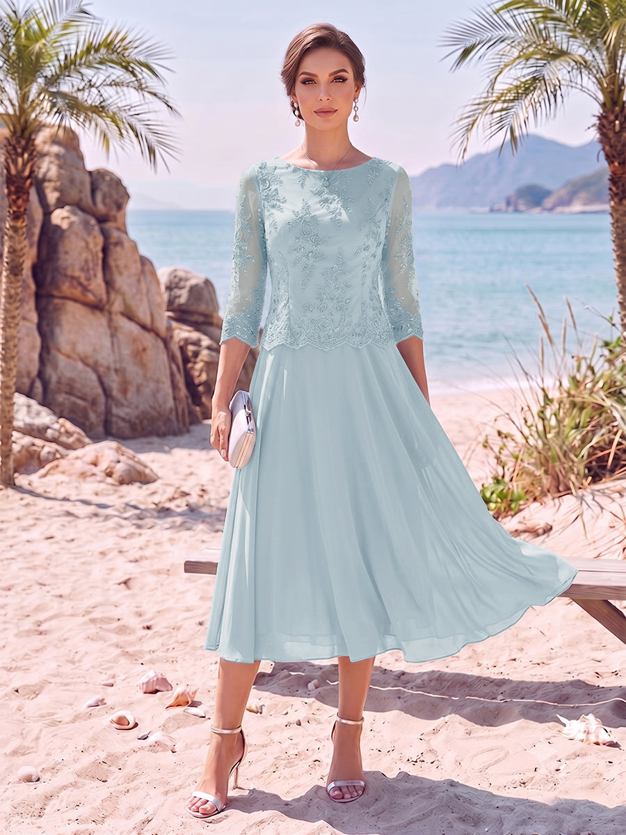A-Line/Princess Scoop 3/4 Sleeves Knee-Length Mother of the Bride Dresses with Applique