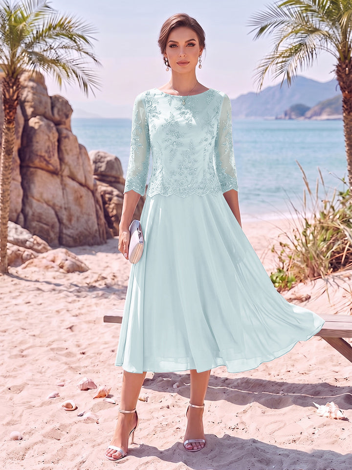 A-Line/Princess Scoop 3/4 Sleeves Knee-Length Mother of the Bride Dresses with Applique