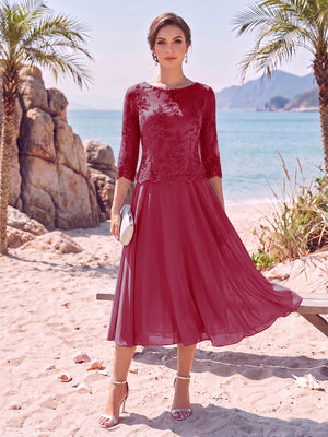 A-Line/Princess Scoop 3/4 Sleeves Knee-Length Mother of the Bride Dresses with Applique