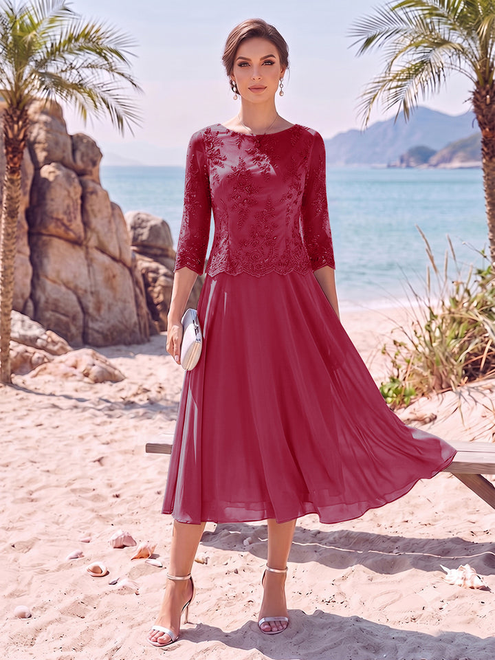 A-Line/Princess Scoop 3/4 Sleeves Knee-Length Mother of the Bride Dresses with Applique