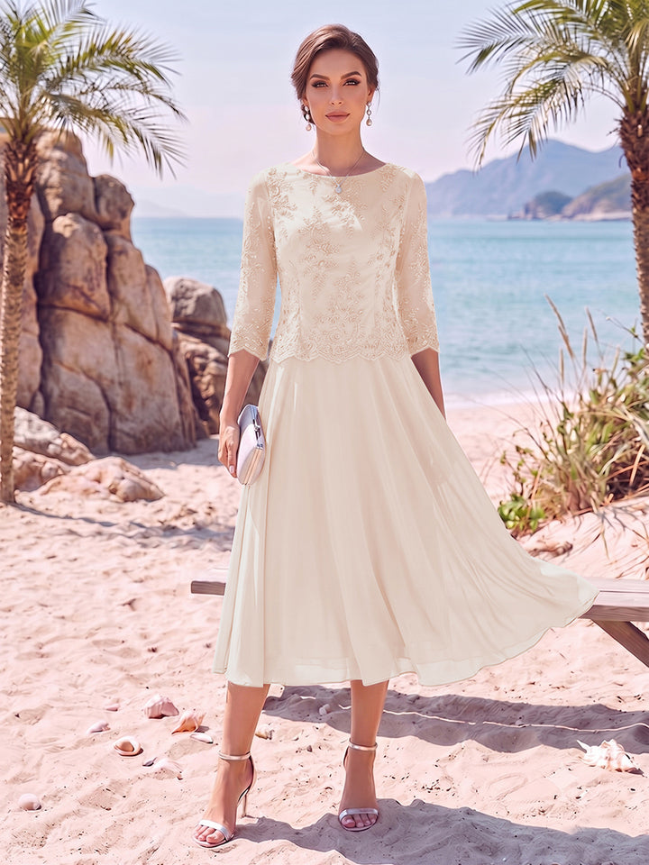 A-Line/Princess Scoop 3/4 Sleeves Knee-Length Mother of the Bride Dresses with Applique