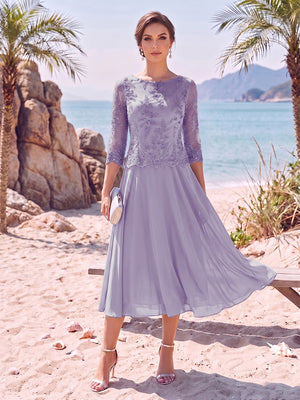 A-Line/Princess Scoop 3/4 Sleeves Knee-Length Mother of the Bride Dresses with Applique
