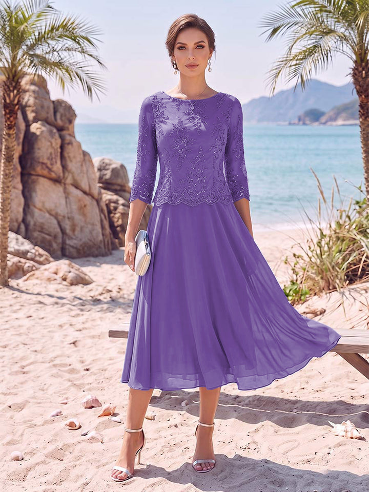 A-Line/Princess Scoop 3/4 Sleeves Knee-Length Mother of the Bride Dresses with Applique